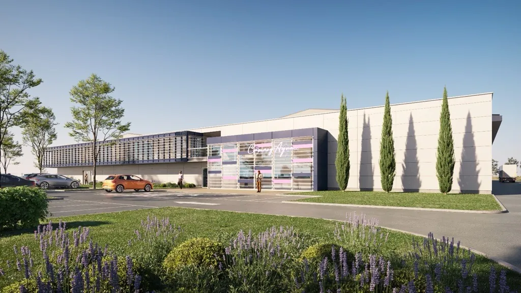 Rendu 3D du futur bâtiment d'élevage de crevettes CamargAqua